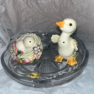 Fitz and Floyd Duck and Egg Shakers with Floral Accents